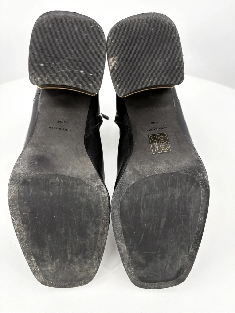 TORY BURCH Logo Buckle Square-Toe Ankle Boots in Black Leather 10 - Picture 13 of 14